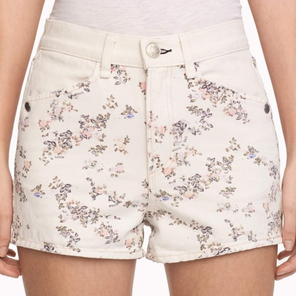 NEW rag & bone Women Ellie Twill White Pocketed Jean Shorts Floral Western Yoke - Picture 2 of 5